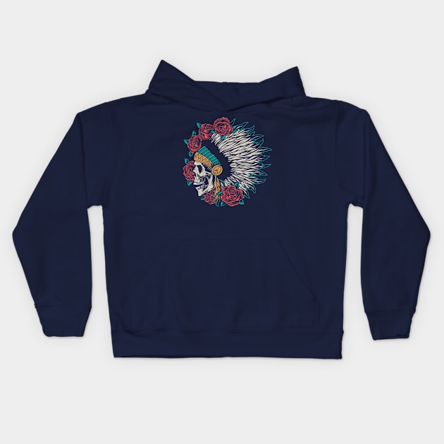 Indian skull roses Kids Hoodie by Falden